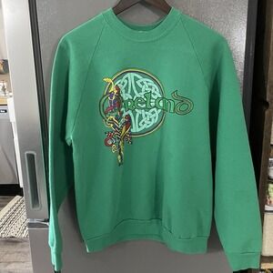 Vintage Screen Stars USA Made‎ Ireland Celtic Embriodered Green Sweatshirt Large